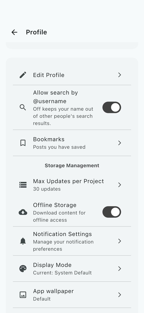 Profile settings, including storage for offline use