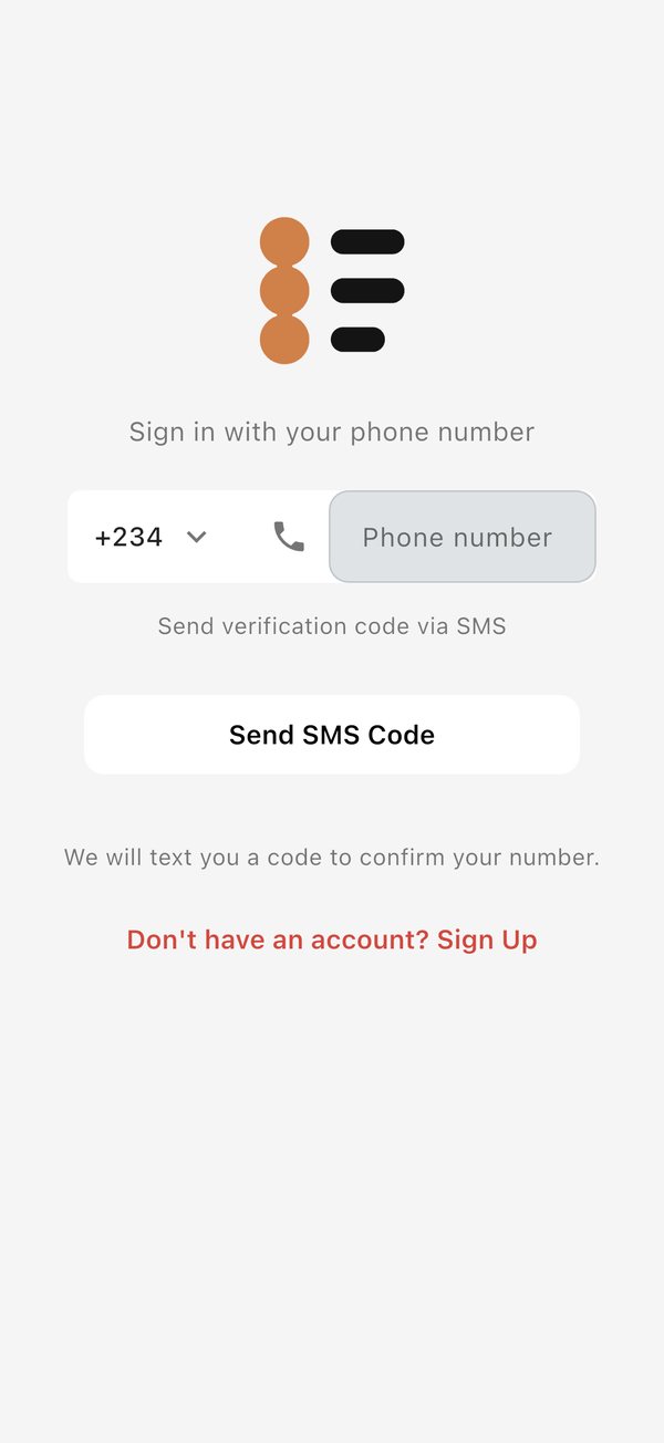 The sign-in screen: choose your country code and enter your number